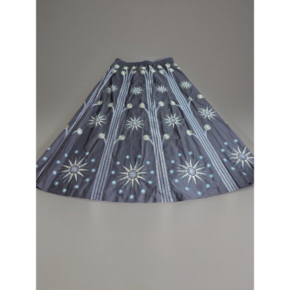 EMPORIO SIRENUSE Womens Size 46/US 10 Camille Navy Blue Embroidered Maxi Skirt - Picture 3 of 9